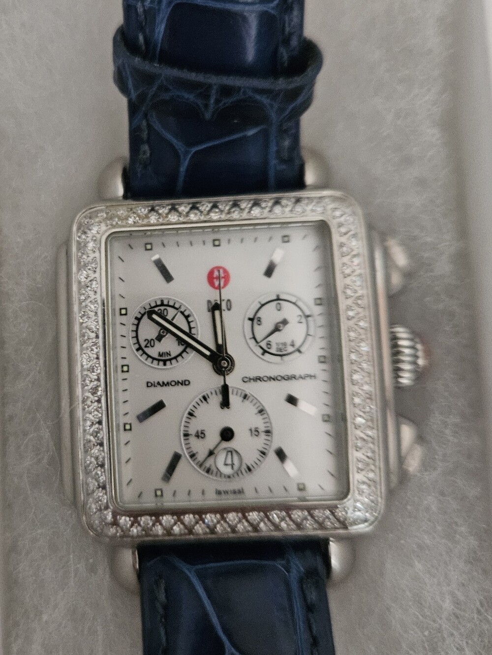 Michele Deco Diamond Chronograph Watch, White Mother-Of-Pearl Dial, Like New - Picture 3 of 11